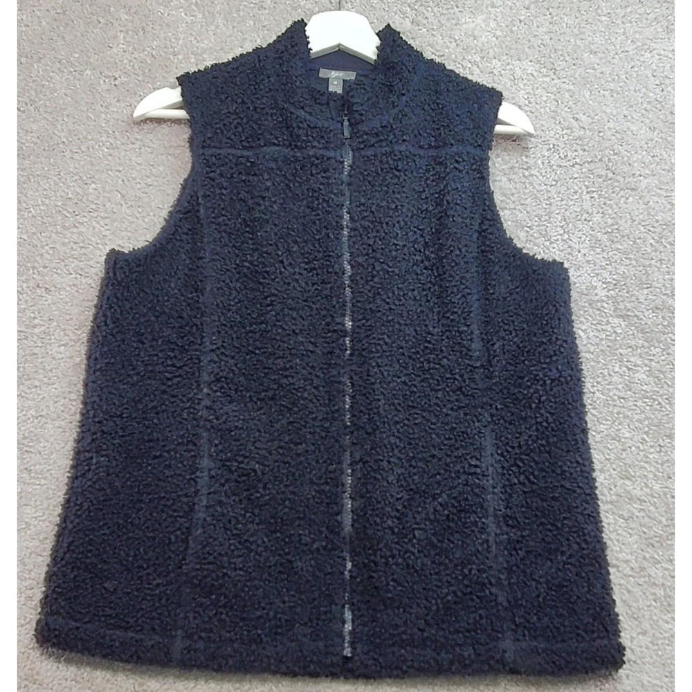 L.L.Bean Women's Fleece Vest Medium Black Deep Pile Fuzzy Cozy Cabincore Outdoor